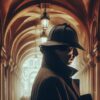 Grafica fantastica di Sherlock Holmes sotto i portici di Bologna