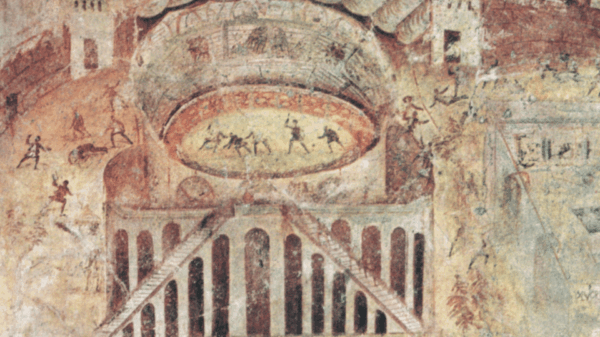 Particolare dell'affresco della zuffa tra Pompeiani e Nocerini