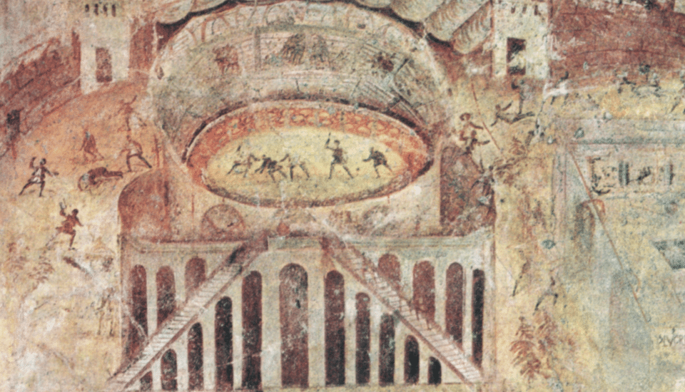 Particolare dell'affresco della zuffa tra Pompeiani e Nocerini