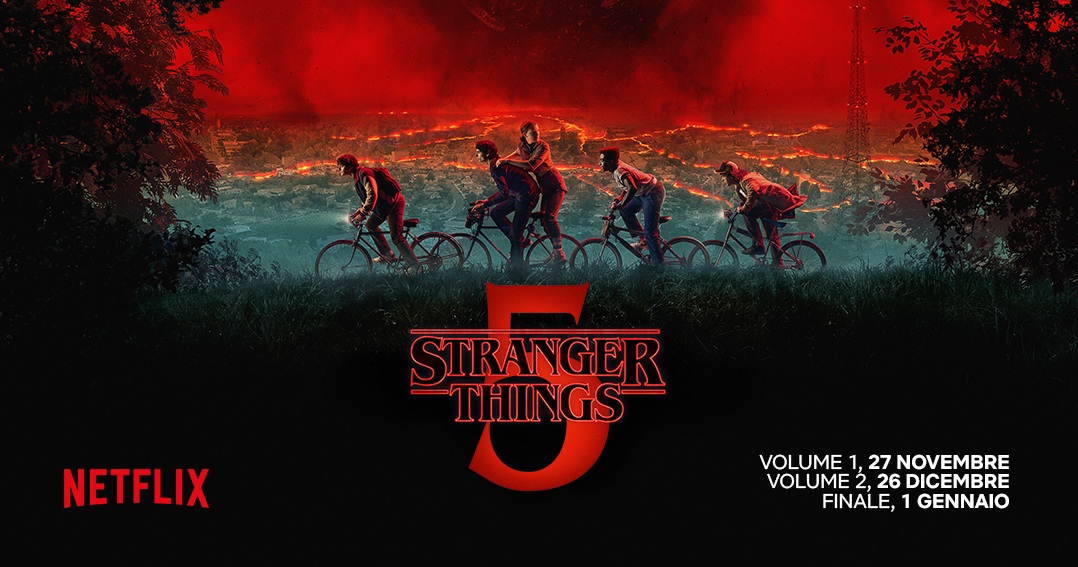 Locandina di Stranger Things 5 con le date di rilascio degli episodi