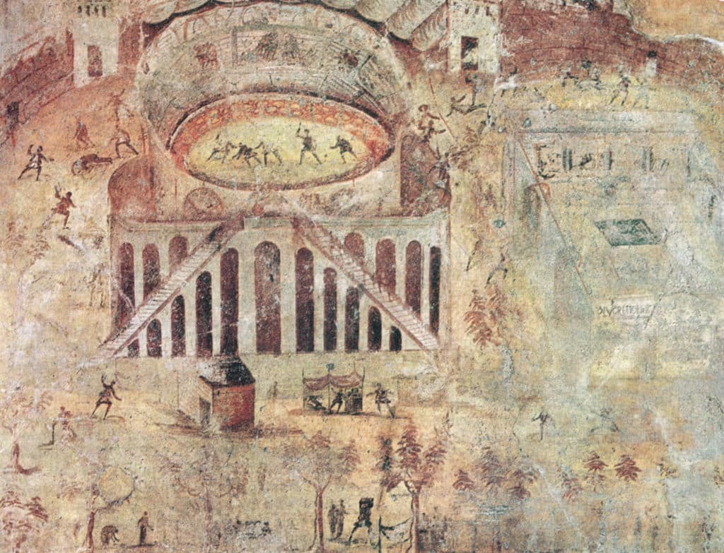 Affresco della zuffa tra Pompeiani e Nocerini ritrovato a Pompei e oggi conservato al MANN