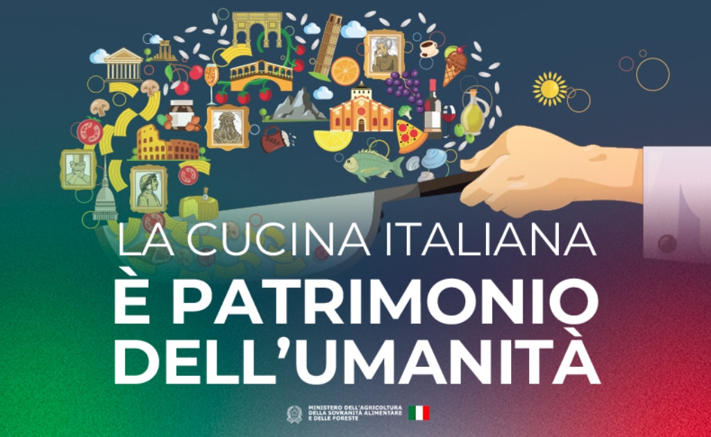 Il banner celebrativo per l'inserimento della Cucina Italiana tra i patrimoni UNESCO (© Masaf)