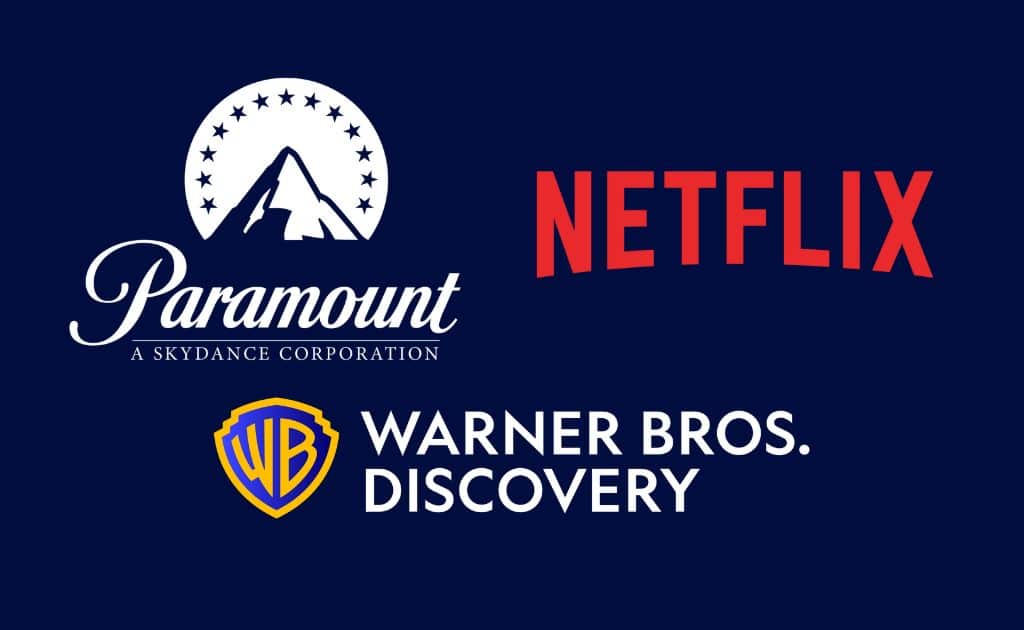 I loghi di Paramount, Netflix e Warner Bros. Discovery (© Radiabo)