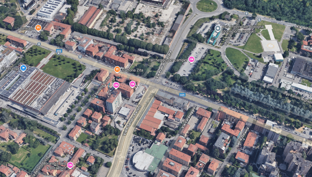 L'incrocio tra via Prati di Caprara, viale Pertini e la via Emilia vicino all'Ospedale Maggiore