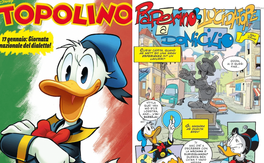 "Paperino lucidatore a domicilio" in bolognese (©Topolino)