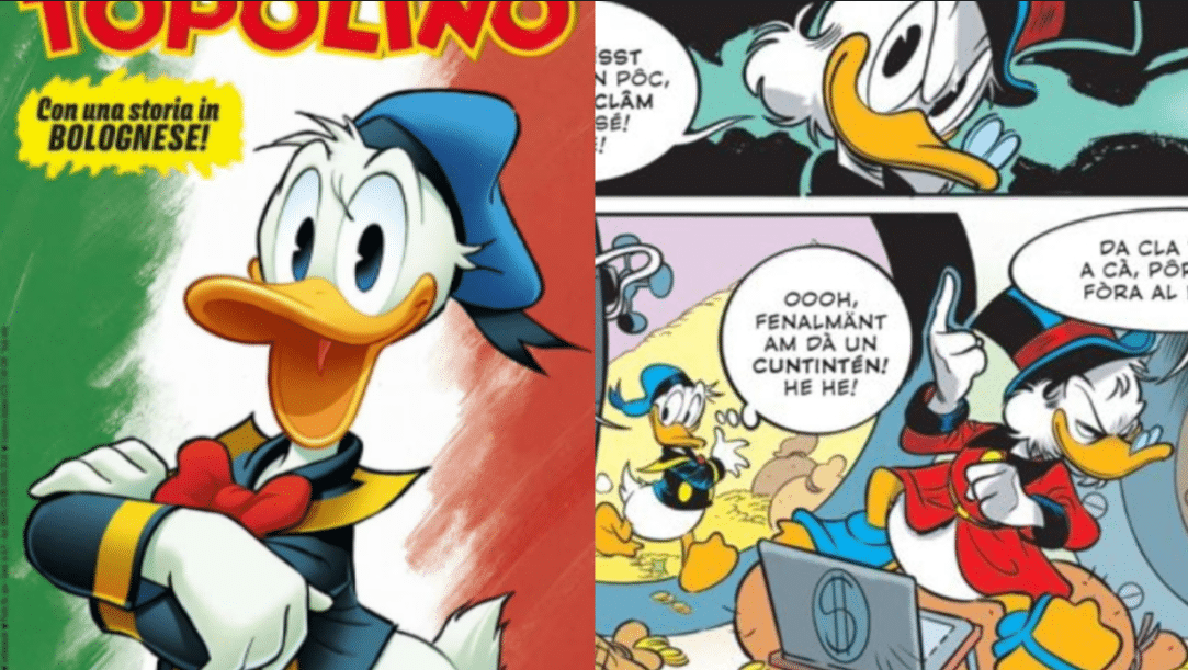 "Paperino lucidatore a domicilio" in bolognese (©Topolino)