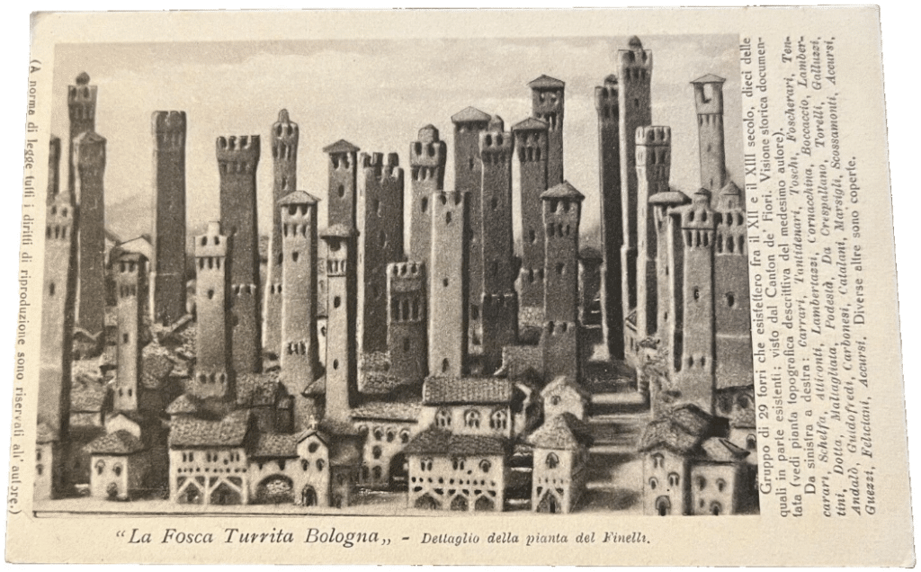 Cartolina d'epoca con le Torri di Bologna