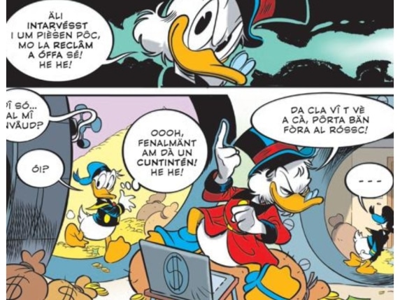 Due vignette da "Topolino" (n°3660) in dialetto bolognese