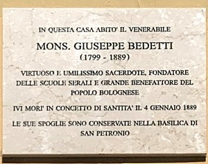 Lapide via Zamboni 12 in onore di Giuseppe Bedetti