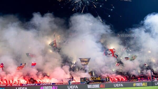 La Curva del Bologna in Bologna-Brann di Europa League 2025/26
