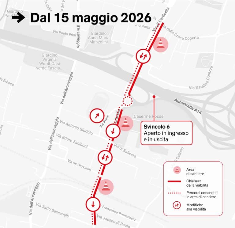 Viabilità dal 15 Maggio 2026 uscita 6 Tangenziale Bologna e via di Corticella