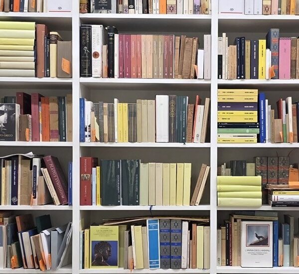 Immagine di alcuni scaffali della Biblioteca Umberto Eco