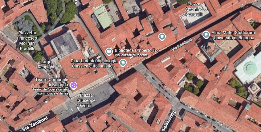La posizione della Biblioteca Umberto Eco a Bologna