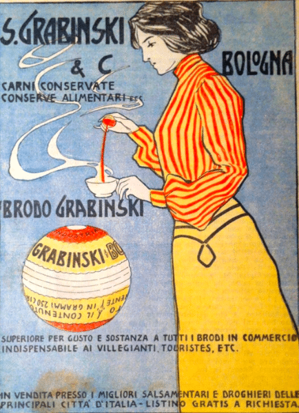 Poster pubblicitaro di Luigi Bompard per il Brodo Grabinski